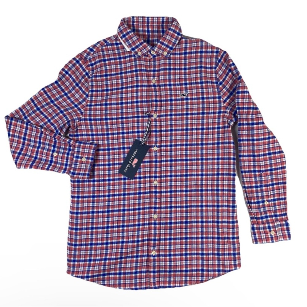 VINEYARD VINES BOYS FLANNEL LONG SLEEVE BUTTON DOWN SHIRT Medium Red/Blue NWT